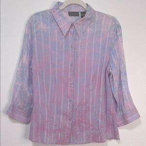 Relativity Chic Striped Paisley Button-Up Blouse Size Medium EUC